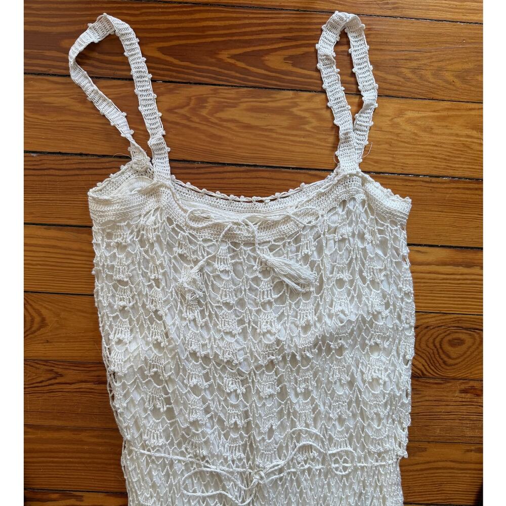 Handmade crochet cotton maxi dress vintage boho, Size L